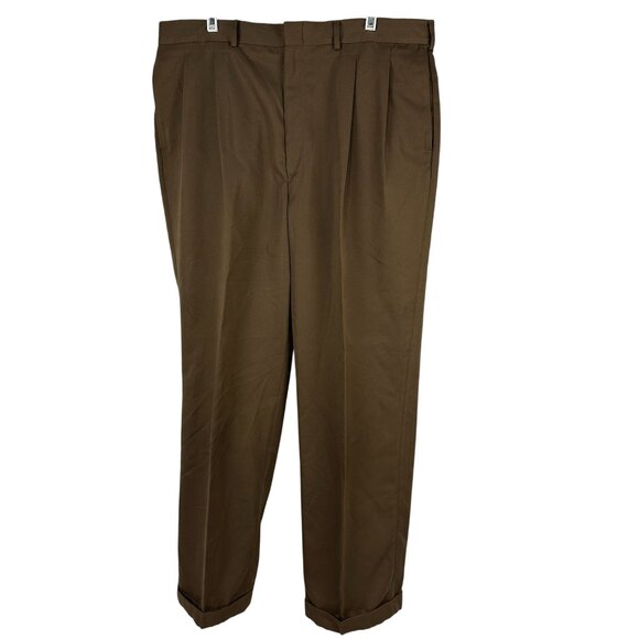 Stafford Mens Pleated Dress Pants Brown Size 38x32 Microfiber Classic Fit - Picture 1 of 4